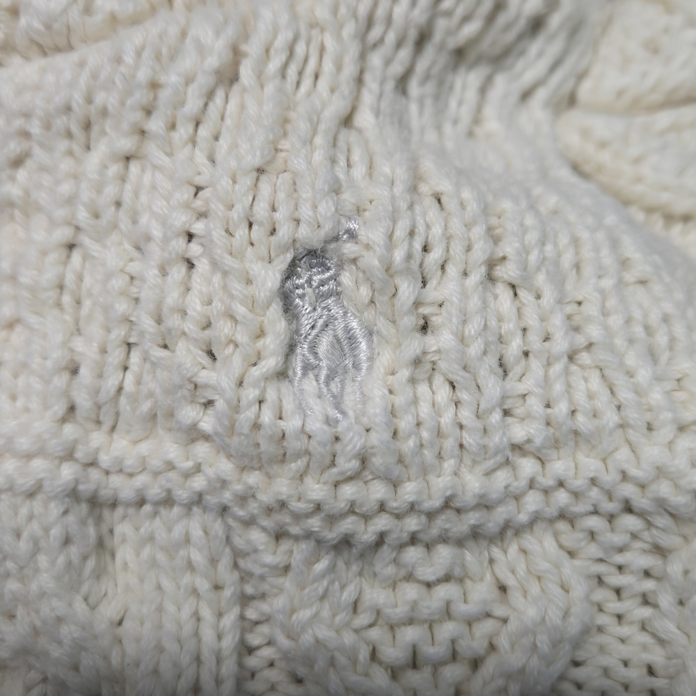 Ralph Lauren cable knit jacket attached hood embroidered pony ivory baby girl 6M - Picture 7 of 9